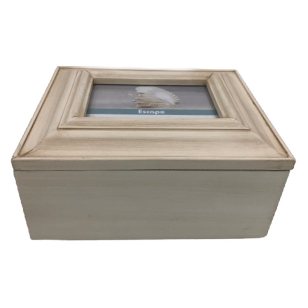 Cottage White Picture Frame Top Velvet Lined Box